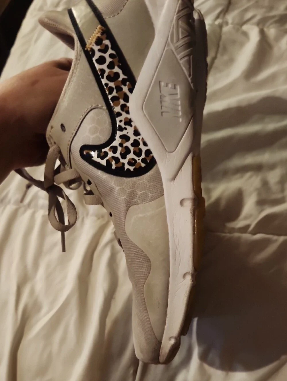 Nike Women’s Cream Athletic Shoes with Leopard Swoosh
